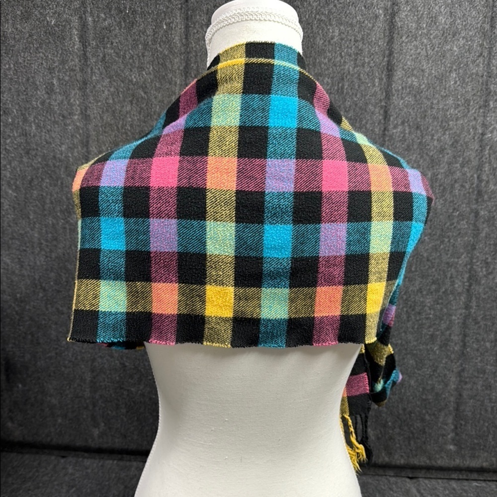Cashmere Feel Colorful Plaid Fringe Scarf - Picture 4 of 6